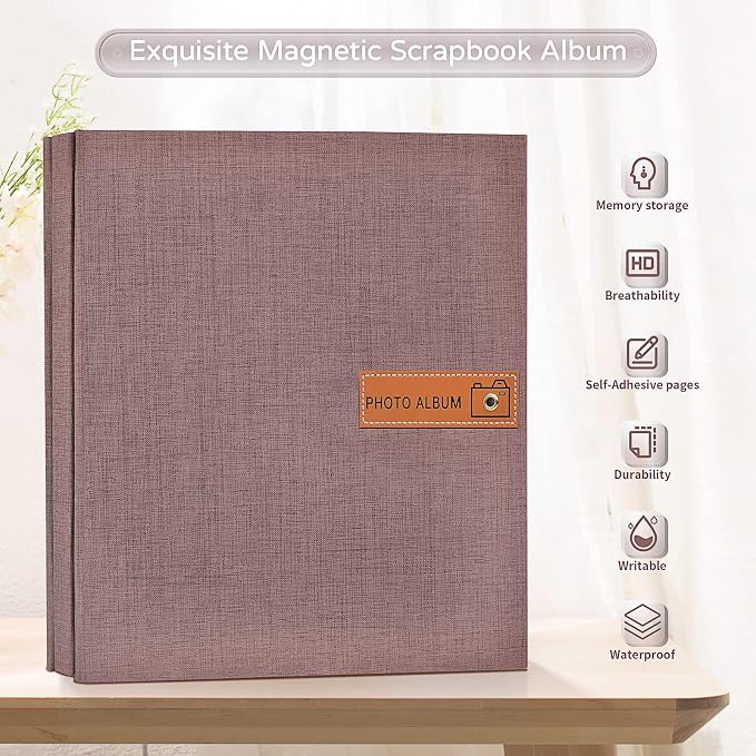 Popotop Large Photo Album Self Adhesive 4x6 5x7 8x10 Scrapbook Album DIY Picture Book,Gifts for Mom,Family Baby and Wedding,with Metal Pen and Plastic Board - Image 2
