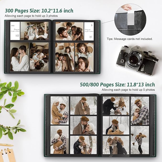 Popotop 4x6 Photo Album Holds 800 Pictures, Vegan Leather Hardcover | 800-Photos Capacity, Clear Slip-In Pockets, Extra-Large Collection Format, Front Photo Window, Gifts for Family Wedding Baby - Image 5