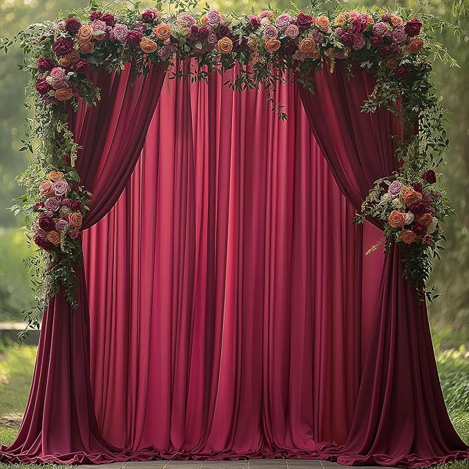 ESGOTBME 20x10ft Wrinkle Free ‌Burgundy Backdrop Curtain for Parties Soft Fabric Drapes Wedding ‌Curtain Backdrop for Birthday Party Decorations Background for Photography 5x10ft, 4 Panels - Image 2