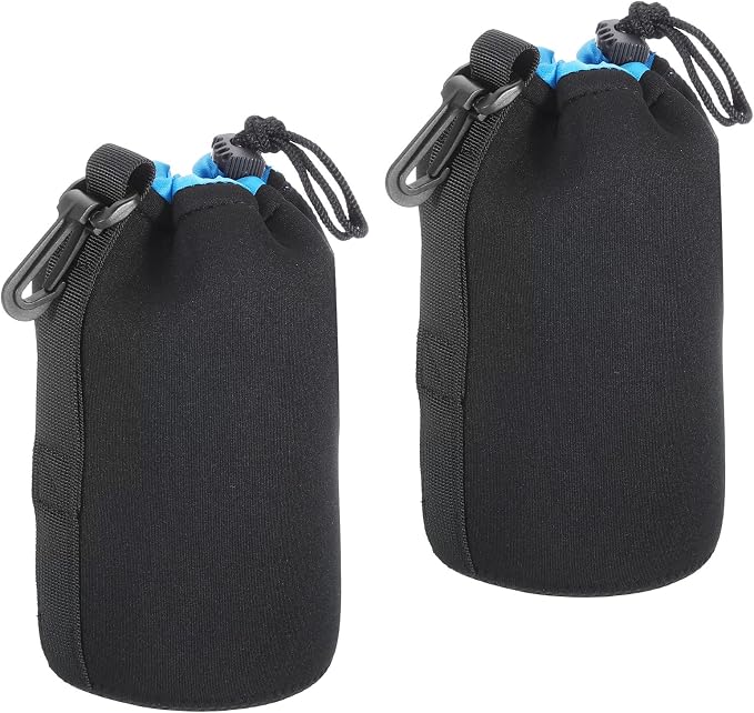 PATIKIL 2 Pcs 3.7" ID x 7.1" H Neoprene Drawstring Lens Pouch, Black, Blue, Camera Lens Case by PATIKIL
