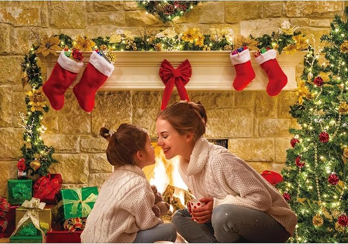 12x8ft Christmas Fireplace Theme Backdrop for Photography | PolyesFabric-Tree Sock Decorations,Xmas Party Supplies,Studio Decor Booth Props,Photo Background Pictures,Wrinkle Free - Image 3