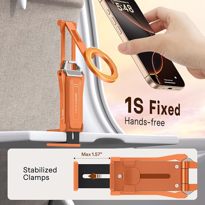 OMOTON TP02 360°Rotating Adjustable Aluminum for MagSafe Tripod, Orange | Magnetic Phone Tripod for iPhone 17/16/15 Pro Max Air, Foldable Cell Phone Stand Fits Vlog, Gym Travel Essentials Accessories - Image 3