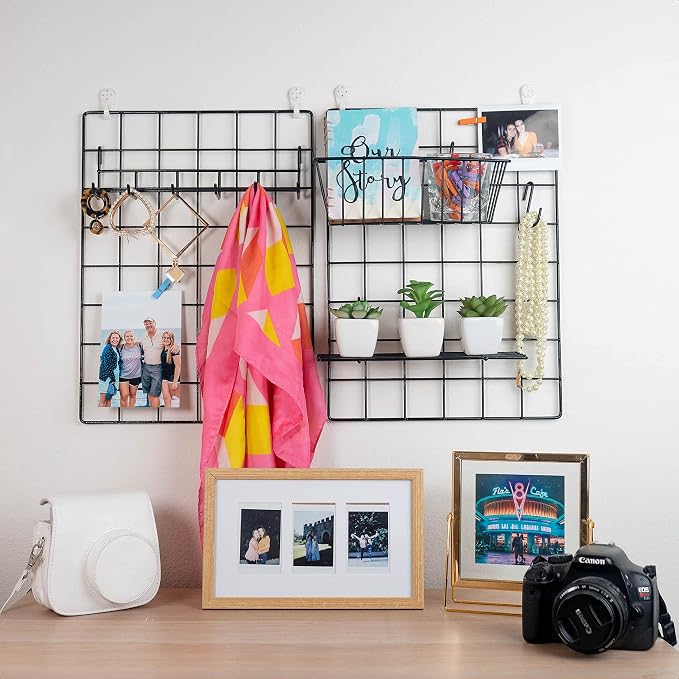 ODOXIA Wall Grid Accessories | Hanging Basket, Hooks Rack & Shelf | Wire Panel Display Shelf & Hooks | Grid Storage - Image 2