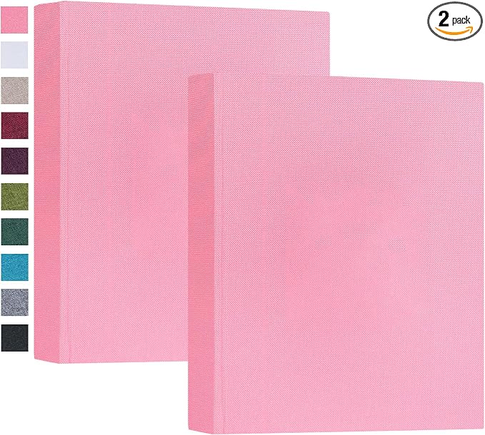 Mublalbum 2 Pack Small 5x7 Photo Album, 52 Pockets, Linen Cover,Pink | Linen Cover, Portable Mini Picture Book, Holds 52 Vertical Pockets for Artwork Postcards, Picture Storage by Mublalbum