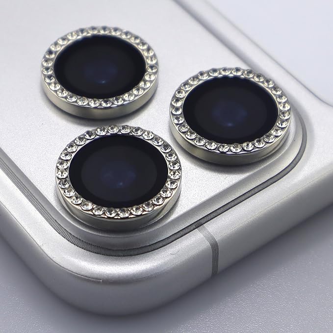BONVAN for iPhone 17 Pro / 17 Pro Max Camera Lens Protector Bling Glitter Diamond Metal Crystal Tempered Glass Screen Accessories Rhinestones Lens Cover for iPhone 17 Pro/Pro Max (Silver) - Image 2