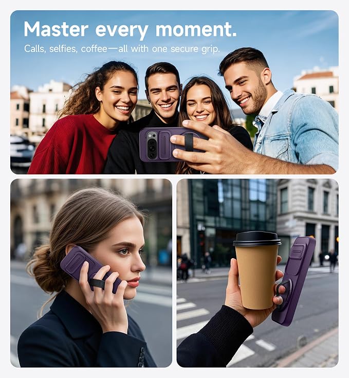 SURITCH for Google Pixel 10/10 Pro Case with 360° Rotatable Hand Strap Phone Grip Holder & Invisible Kickstand & Slide Camera Cover, Protective Cover for Pixel 10/10 Pro -Dark Purple - Image 4