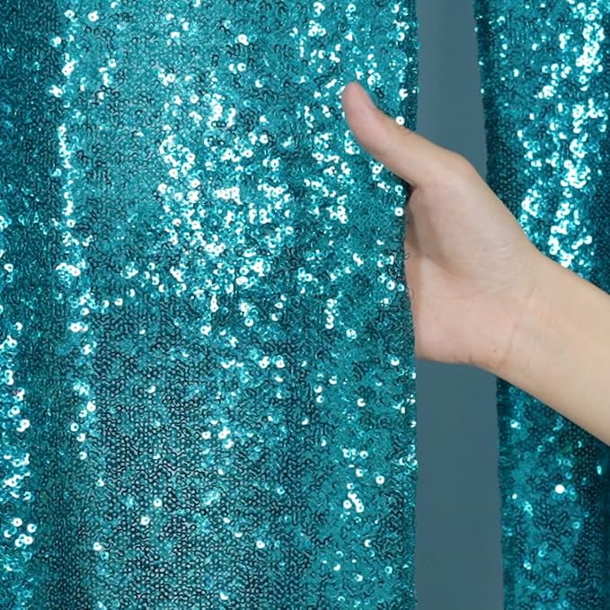 Poise3EHome 2ft x 8ft Teal Sequin Backdrop Curtains 2 Panels for Photography Party Decoration, Teal - Image 3