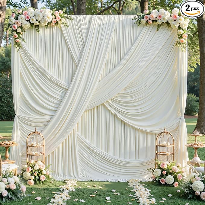 10x12 ft Ivory Backdrop Curtains for Weddings Parties, Birthdays and Photos | 2 Panels 5x12 ft, Wrinkle-Free Polyester Drapes, Washable, Ironable, 4 in Rod Pocket for Baby Showers Photography Background by PartyVillage