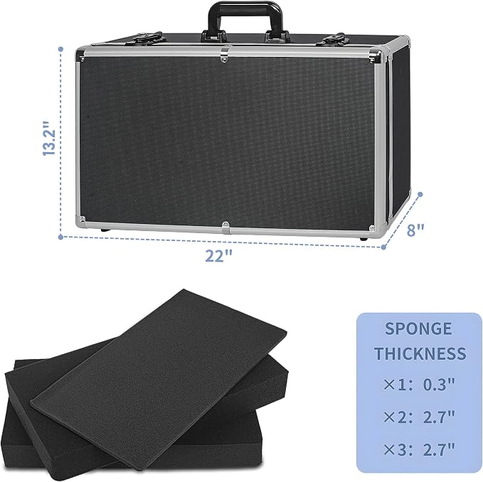 22 Inch Hard Carrying Case | Ideal for Wireless Mic System Storage & Camera Gear Transportation with Customizable Pre-Diced DIY Foam, Black - Image 7