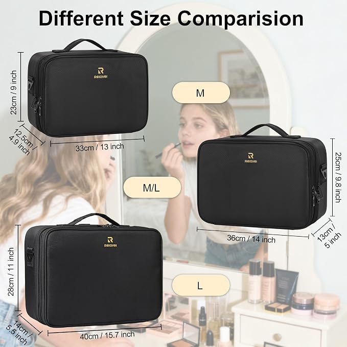 Relavel Travel Makeup Train Case Cosmetic Case Organizer Portable Artist Storage Bag with Adjustable Dividers for Cosmetics Makeup Brushes Toiletry Jewelry Digital Accessories - Image 2