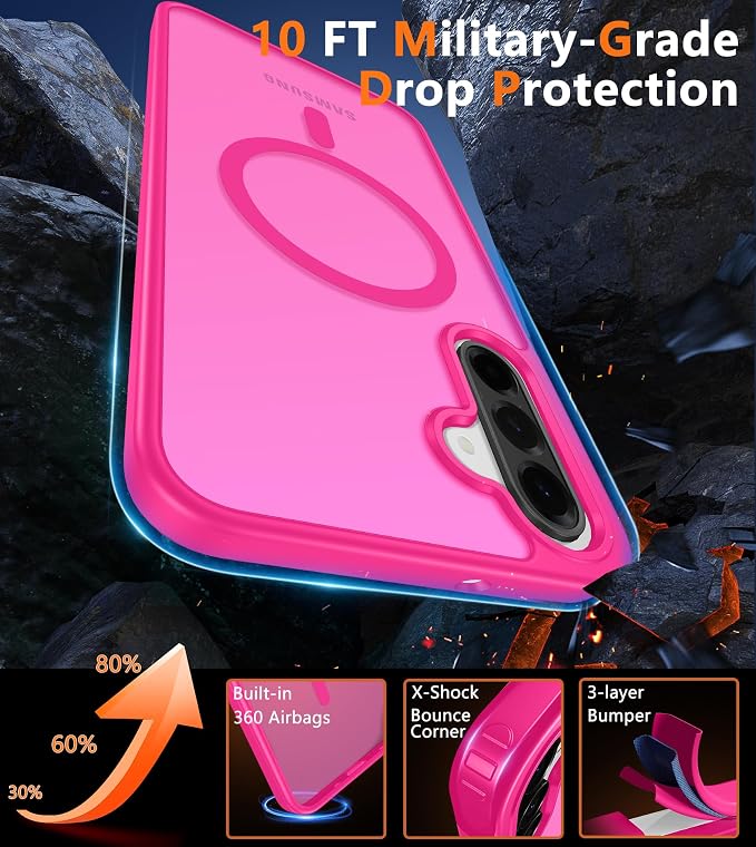FNTCASE for Galaxy A26 5G Phone Case, Fit for Magsafe, Screen Protector | Translucent Matte, 14FT Military Grade Drop Protection, Slim Shockproof Protective, for Samsung A 26 4G Cover, Hot Pink - Image 6