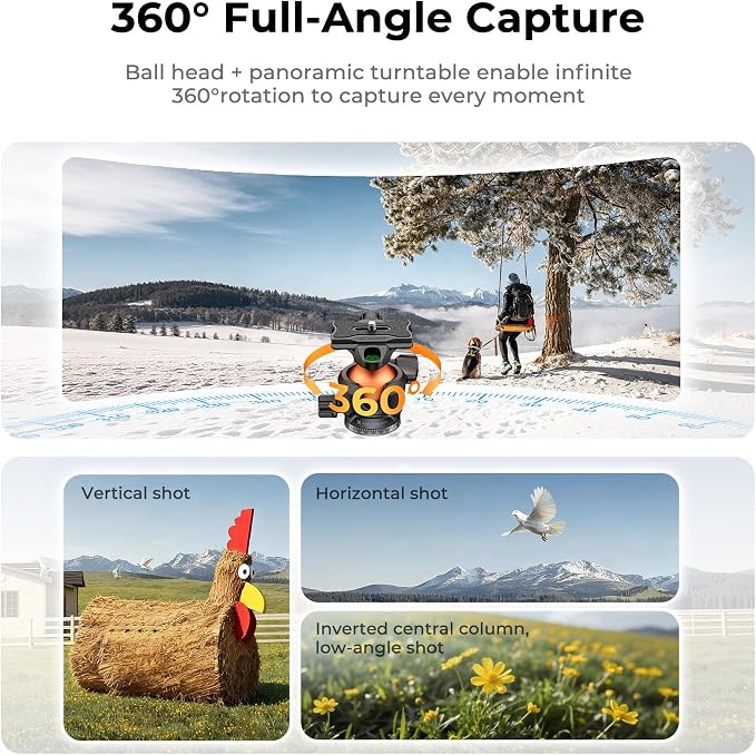 K&F CONCEPT 73" Aluminum Travel Tripod for Camera/Phone | Compact Lightweight 2.9lb, Arca Ball Head, 22lb Max Load for DSLR/Mirrorless/iPhone Video, A305A3+BH-40 - Image 5