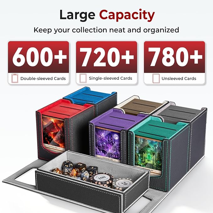 Fabmaker 6 Deck Box Compatible with MTG, Large Capacity Trading Card Storag | Box for Comman-der, 7-in-1 Leather Magnetic Closure Card Box with Token Tray, Card Box Compatible with Magic the Gathering - Image 2