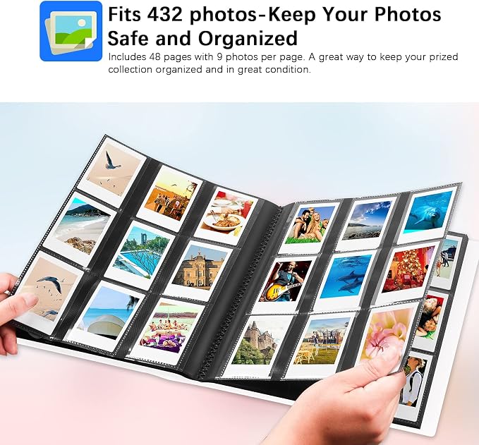 432 Pockets 2x3 Inch Photo Album for Polaroid & Instax Mini Pictures, White | Large Capacity, Acid-Free Black Pages, Durable Hard Cover, Elastic Band Closure for Secure Storage Everyday Instant Photos - Image 3