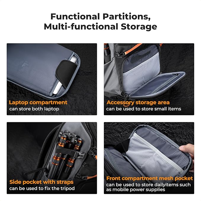 K&F CONCEPT Camera Backpack Shoulder Bag for Photographers | Hardshell Case, Multifunction Photography Backpack, 15.6" Laptop Compartment, B13 - Image 3