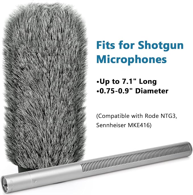 NTG3 Shotgun Mic Windscreen Deadcat Pop Filter Compatible with Rode NTG3, NTG2, Sennheiser MKH416, MKH418, Sony ECM 680s ECM-670 ECM-678, AKG C568EB, C4608, 7.1" Long Microphone Cover Muff Wind Shield - Image 2