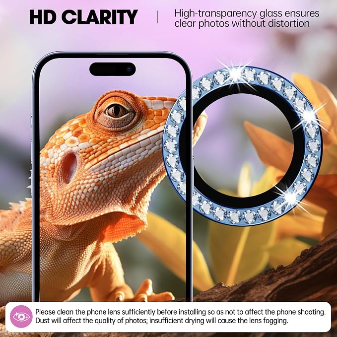 for iPhone 16/16 Plus Camera Lens Protector Bling Diamond, Blue | Individual Metal, 9H Hardness, Scratch Resistant, Shockproof, Drop Protection, Case Friendly, Stylish Accessories - Image 4