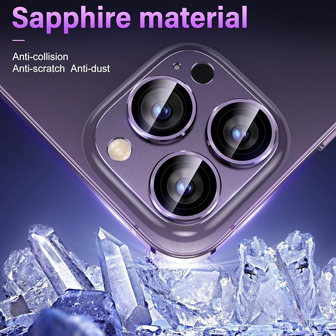 Uyiton for iPhone 14 Pro/iPhone 14 Pro Max Camera Lens Protector | Drop Protection 9H Tempered Glass Camera Cover screen Metal Ring Case Friendly Scratch Resistant - Matte Purple - Image 4