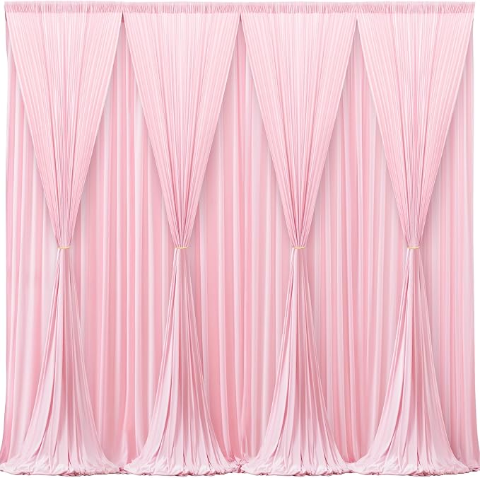 Pink Backdrop Curtains-Wrinkle-Free Polyester Photography Drapes Party Curtain Background for Baby Shower Wedding Decorations- 32 X10FT (Pink) - Image 2