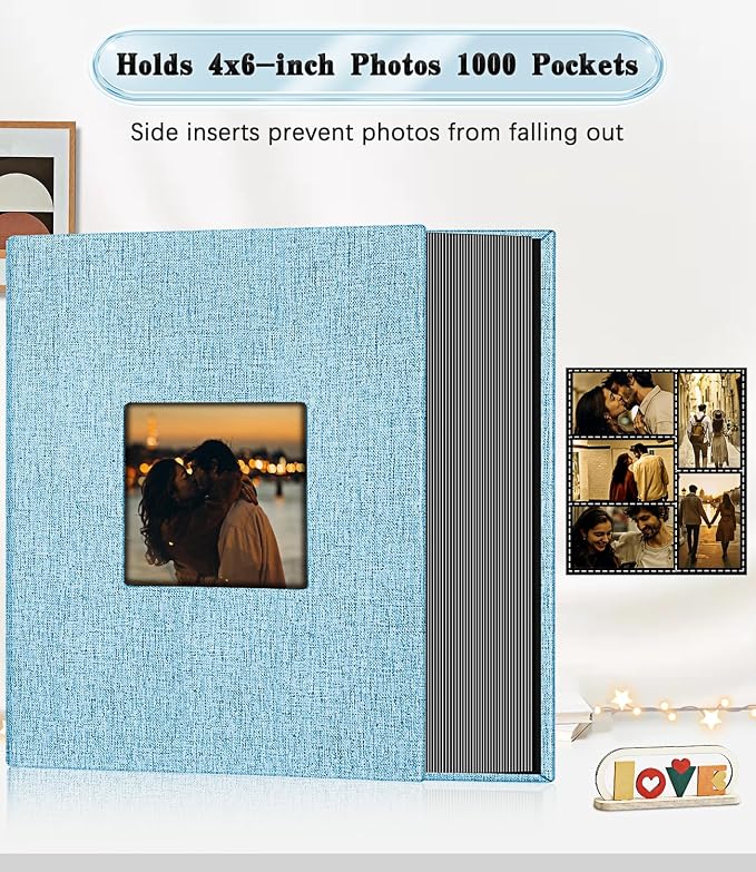 Ejblfe Photo Album 4x6,Linen Cover Slide-in Photo Album Book Can Holds 1000 4x6 Photos with 100 Black Sheets for Family,Wedding,Baby and Holiday Pictures (Blue) - Image 3