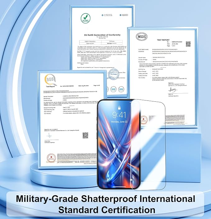 QHOHQ [1-Second Auto-Install] 3 Pack Screen Protector for iPhone Air + 3 Pack Camera Lens Protector, 9H+ Shatterproof Tempered Glass for iPhone 17 Air, [12FT Military Grade Protection], Case Friendly - Image 4