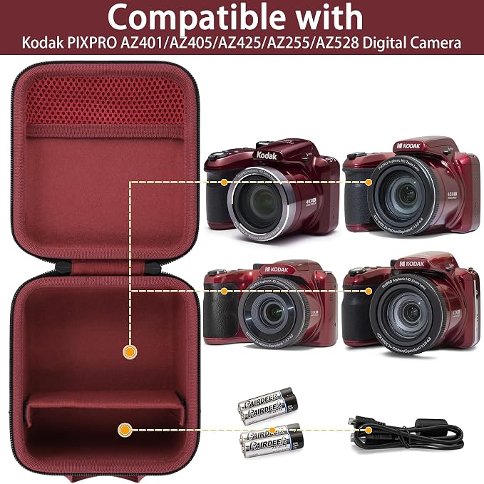 Case for KODAK PIXPRO AZ653/AZ401/AZ405/AZ425/AZ528 Digital Camera | Protective Storage Box, Portable Carrying Box, Smooth Zipper, Travel-ready, Shoulder Strap Covenient to Carry, Red Case - Image 3