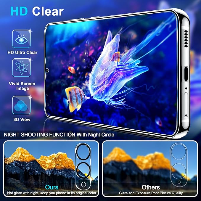 firtstnow 3 Pack for Samsung Galaxy S25 Edge Screen Protector Tempered Glass + 3 Pack Camera Lens Protector, Military Grade Shatterproof, 9H Hardness, Fingerprint Unlock, Case Friendly 6.7 Inch - Image 3