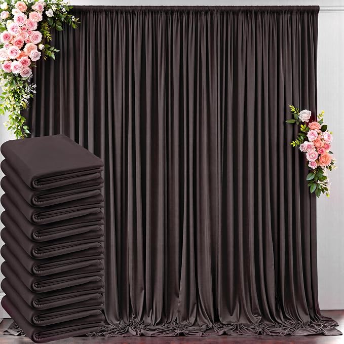 50 ft x 10 ft Wrinkle Free Brown Backdrop Curtain for Parties, 10 Panels 10ft Polyester Brown Photo Backdrop Drapes for Graduation Birthday Wedding Party Stage Curtains by Outpain