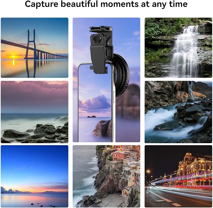 APEXEL 67mm Variable ND2-32 ND Filter for iPhone/DSLR Neutral Density Filter for iPhone Camera Lens 16 15 14 13 12 Pro Max Samsung Galaxy Huawei with Adapter Ring, Universal Clip, Cold Shoe - Image 4