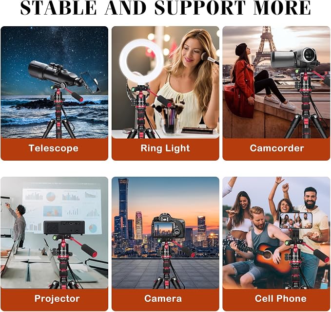 2 in 1 Camera Tripod & Hunting Stand Foldable, 68" Ball Head Tripod for Camera and Phone, Heavy Duty Tripod for DSLR Camera Lasers Binoculars Telescope Spotting Scope, Min Size 16.5" with Bag - Image 9