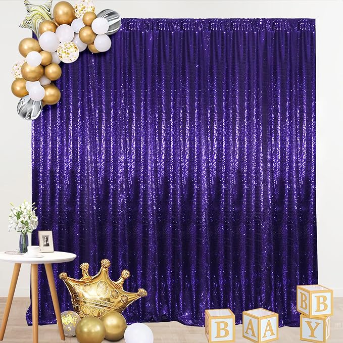 SquarePie 7x7ft Purple Sequin Backdrop, High Density Non-Transparent Glitter Curtain for Photography, Birthday, Wedding Party Decorations, Thick Solid Background with 4" Rod Pocket, 1 Panel - Image 6