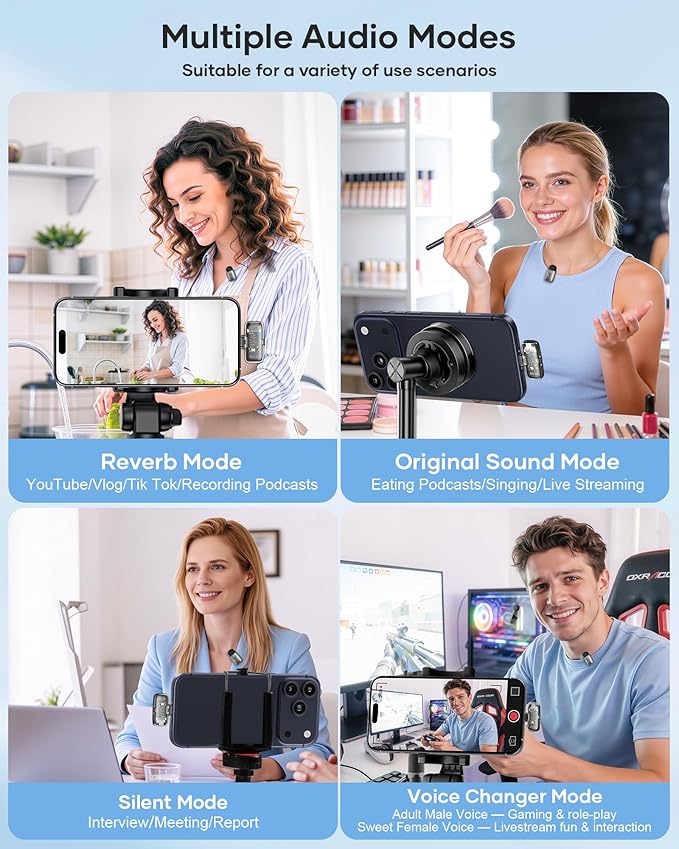Mini 2 Wireless Lavalier Microphones for iPhone 15/16/17 & Android, 3-Level Noise Reduction, Plug & Play, 36H Battery with Charging Case, Wireless Lapel Mic for Video Recording, Vlogging - Image 3