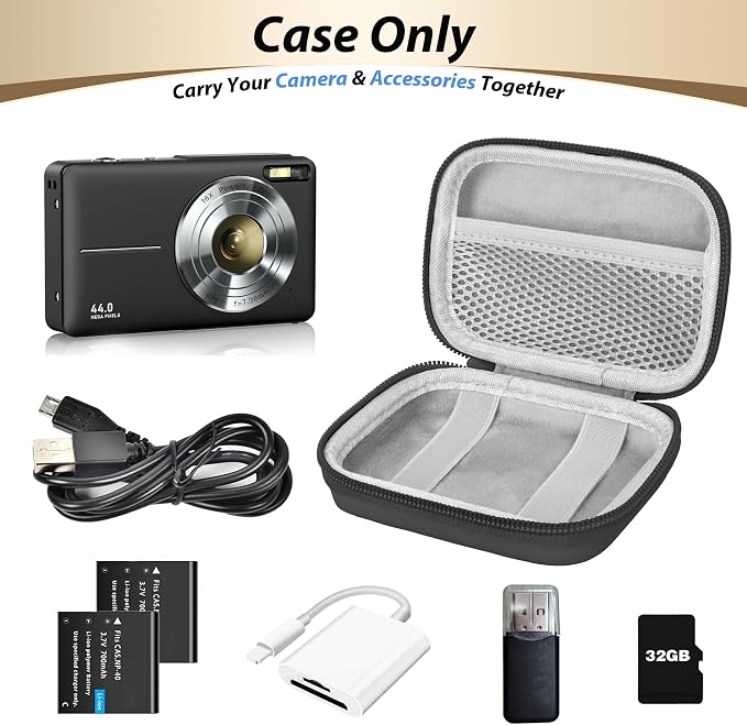Digital Camera Case for KODAK PIXPRO FZ55/FZ45,Case Only, Matte Black | Fits CAMKORY DC403 and Canon PowerShot ELPH 360 HS Compact Digital Cameras, Small Hard Shell Camera Pouch with Mesh Pocket - Image 4