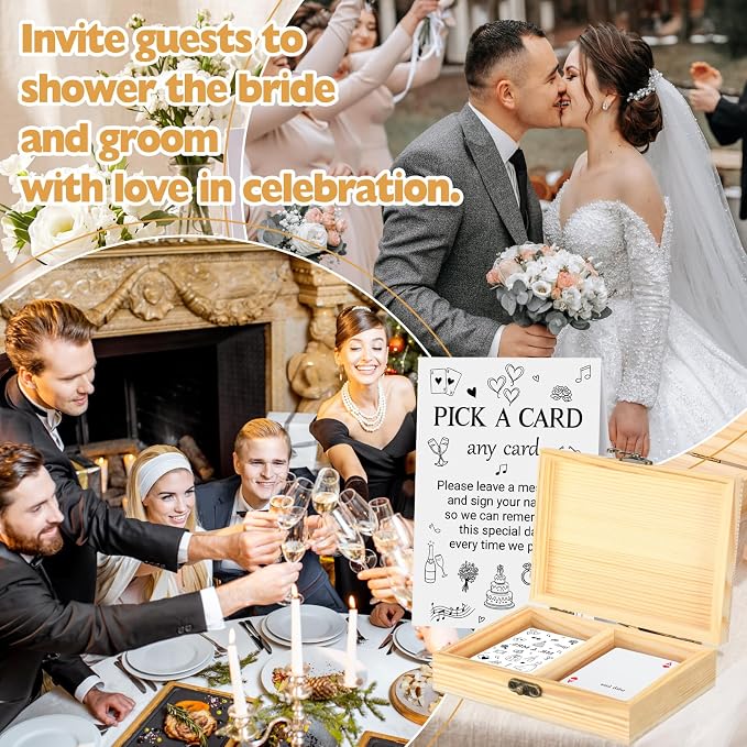 AceOrbit 57 Pack Wedding Party Guest Book Playing Cards Set with Wooden Box | Wedding Signing Guestbook Alternative Personalized Blank Deck of Cards for Guest Reception Vegas Bridal Shower Games - Image 4