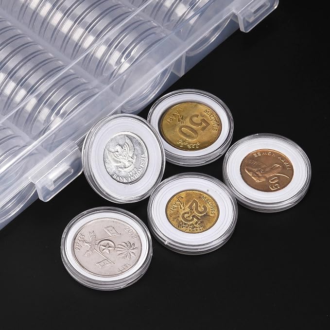 SPLF 100 Pieces 30mm Coin Capsules, Coin Holder Case, White | 5 Sizes (17/19/21.5/25/27/29.5mm) Protect Gasket, Plastic Storage Organizer Box, Collection Supplies - Image 6