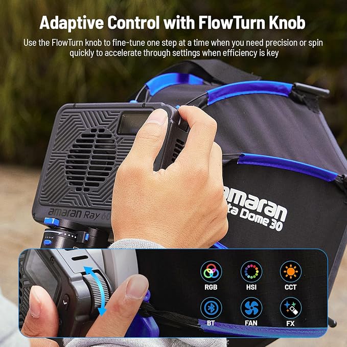 amaran Ray 60c RGB Video Light,60W Portable Studio Light IP54 Bowens Mount | CCT 1,800K-20,000K,3910Lux/1m,w/Softbox Portable Bag for Vlog,Live Streaming,Weddings, Events, Conventions - Image 7