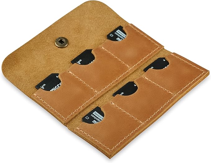 Leather SD/Micro SD Card Holder & Organizer, Storage Case, Travel Memory Card Cover (Vintage Brown) - Image 2