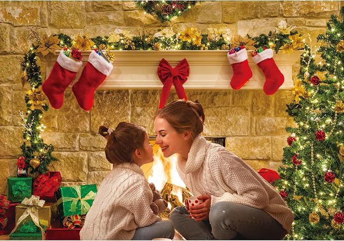 7x5ft Christmas Fireplace Theme Backdrop for Photography | PolyesFabric-Tree Sock Decorations,Xmas Party Supplies,Studio Decor Booth Props,Photo Background Pictures,Wrinkle Free - Image 4