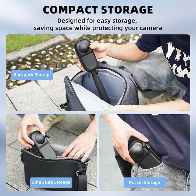 BRDRC Insta 360 X5 Case Bag + Silicone Lens Cap + 2 Pack Screen Protector Accessories Kit Carrying Case with Wrist Strap and Carabiner for Insta360 X5 X4 Protective Bundle - Image 6