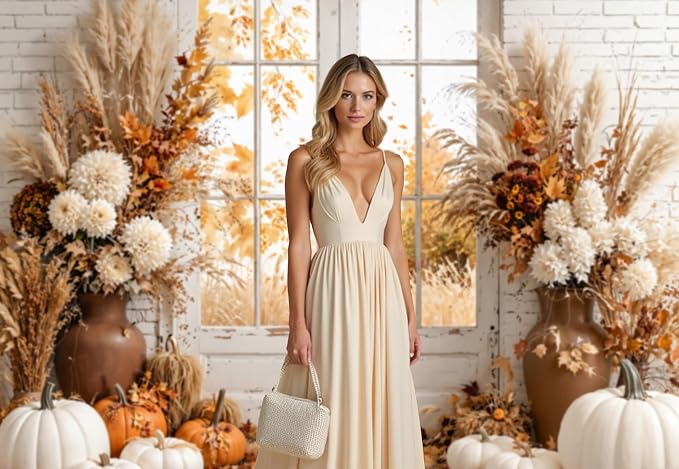 Kate Fall Photography Backdrops Autumn Harvest Pumpkin White Brick Wall Boho Theme Photography Props, 10x8ft - Image 3
