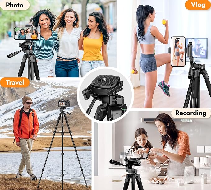 JOILCAN Phone Tripod Stand - 67" Aluminum Extendable Tripod with Remote | Portable Tripods for iPhone Photos Selfie & Video, Compatible with iPhone DSLR Camera Projector - Image 2