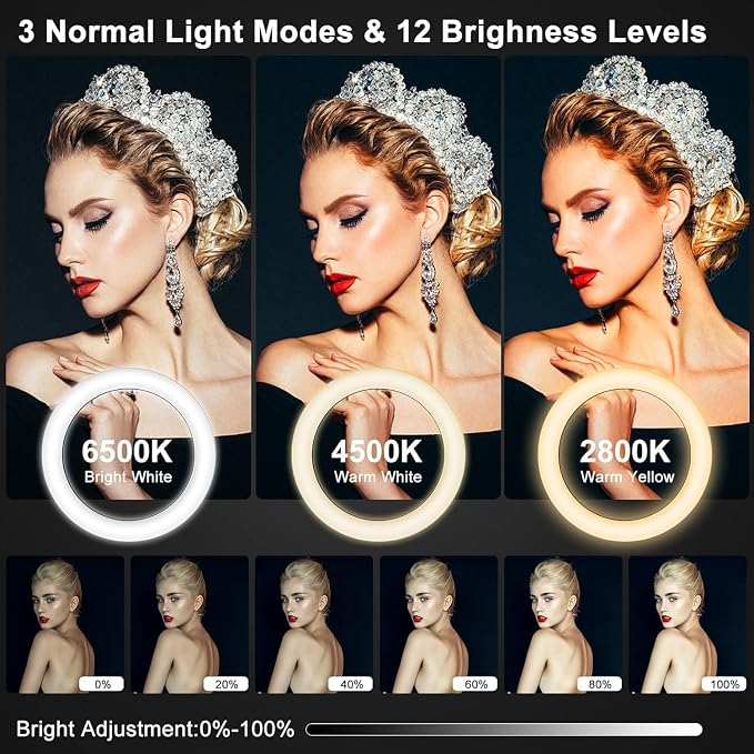 13" Ring Light with 76" Tripod Stand/Sunset Lamp/Phone &iPad Holder-53 RGB | Circle Halo Light with Desk Tripod & Wireless Remote, Dimmable LED Ringlight with Stand for Makeup/Live Stream/Photo/TikTok - Image 2