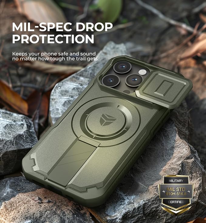 Dexnor for iPhone 14 Pro Case with Slide Camera Cover & Adjustable Kickstand, Compatible with MagSafe, Rugged Shockproof Bumper Cases Heavy-Duty Magnetic Protective Cover,6.1 inch,Army Green - Image 6