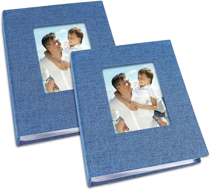 Vienrose 4x6 Mini Photo Album, 2 Pack, 52 Photos, Blue | Linen Cover, Photo Book, Baby Memory Book, Artwork Postcards Storage by Vienrose