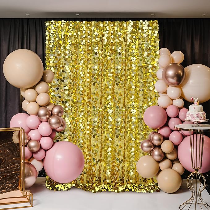 Gold Payette Sequin Backdrop, 4x10 Feet, 2 Panel Shimmer Large Sequin Backdrop Curtain for Decor, Parties, Home - Image 7