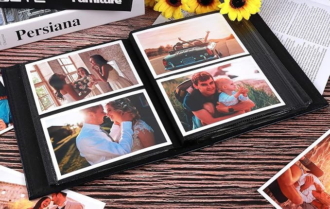RECUTMS Photo Albums 4x6 Photos 200 Pocket Leather Album for Family Grey | Black Page, Horizontal Pockets, Family Anniversary Wedding Memo Book, DIY Cover Window, Small Photobook Kids, Slip-in Picture - Image 2