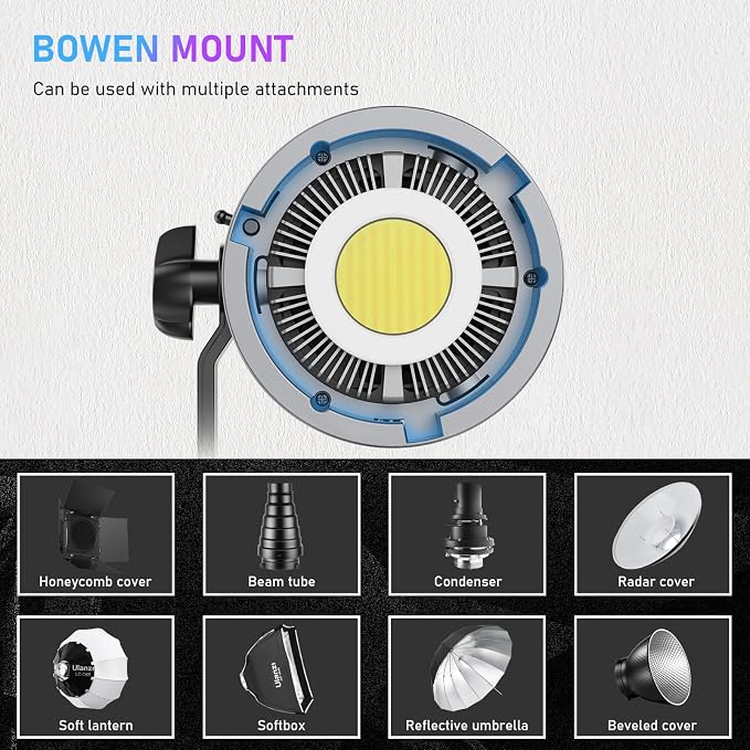 ULANZI 120W Bi-Color LED Video Light, 2700K-6500K 20700 lux/m COB Bowens Mount Photography Studio Light Continuous Output Lighting with APP Control, Adapter and V-Mount for Battery Powered, 6 Effects - Image 8