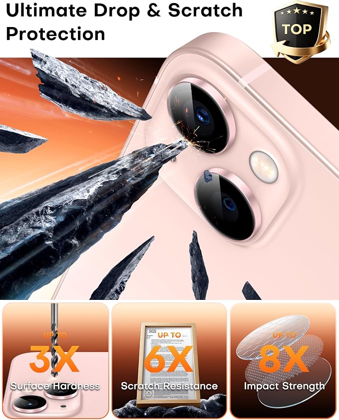 TOCOL Camera Lens Protector for iPhone 13 / iPhone 13 Mini Tempered Glass HD Individual Scratch Resistant Camera Cover Accessories Case Friendly 2 Pack（Light Pink） - Image 4