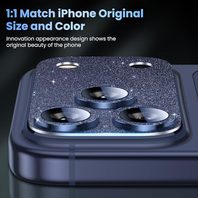 Uyiton for iPhone 17 Pro Max Camera Lens Protector, Metal Frame Glass Cover | Not Easy to Break, Strong Adsorption, Case-Friendly, Metal 9H Sapphire Glass Rear Camera Screen Cover, Glitter Blue - Image 5
