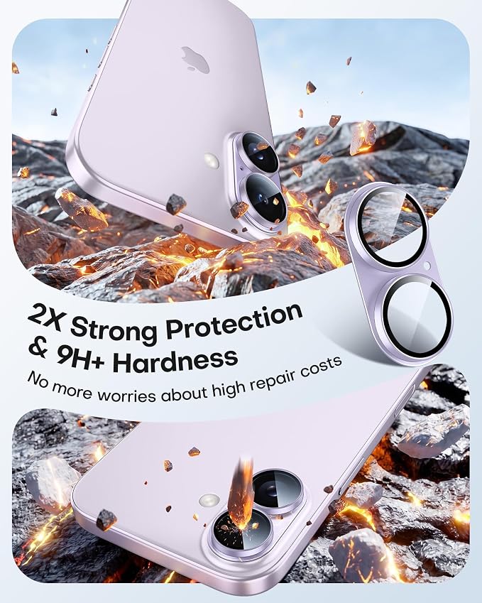 TAURI 2 Pack for iPhone 17 Camera Lens Protector, Lavender | Full Coverage Military-Grade Shatterproof, Upgrade AR Anti-Reflection Ultra Clear Transmission & Case Friendly - Image 3